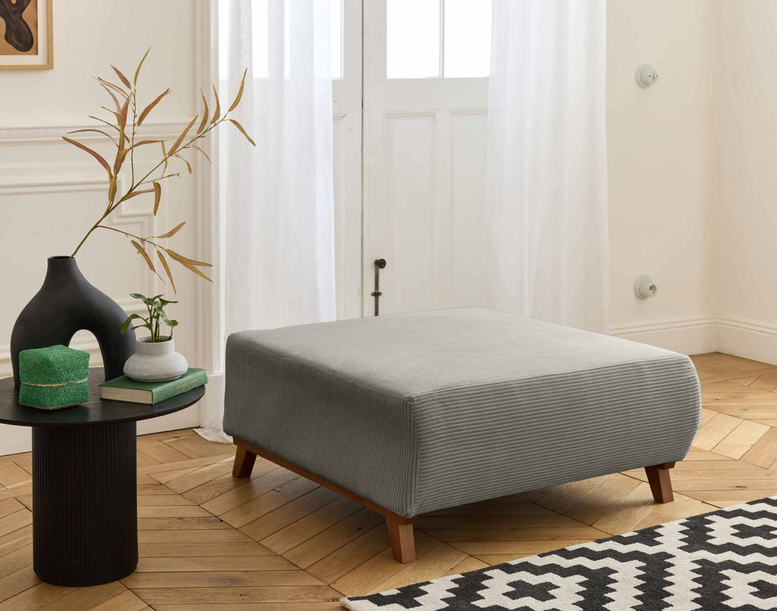 Pouf 95 cm en velours côtelé Cristal