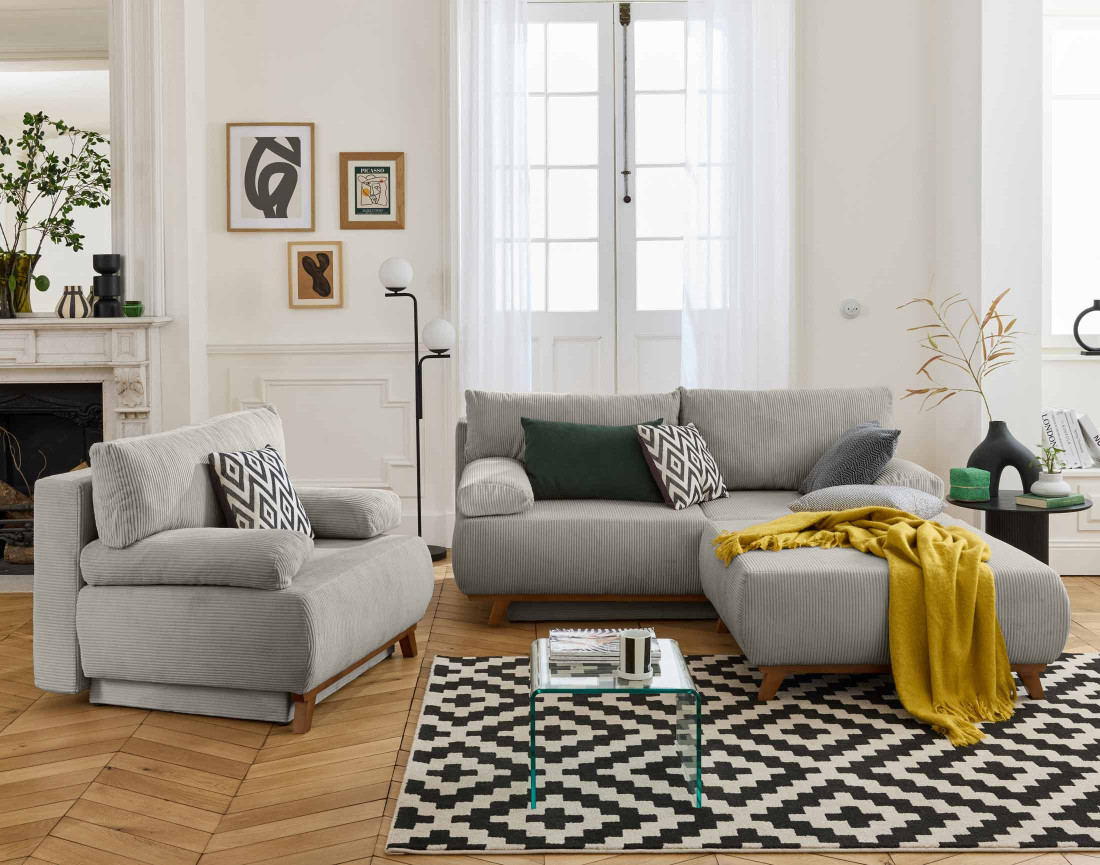 Pouf 95 cm en velours côtelé Cristal