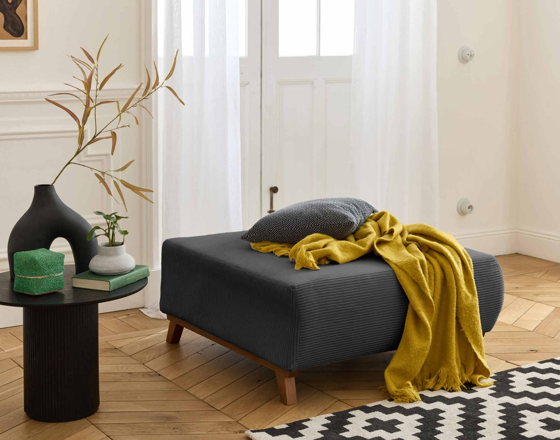 Pouf 95 cm en velours côtelé Cristal