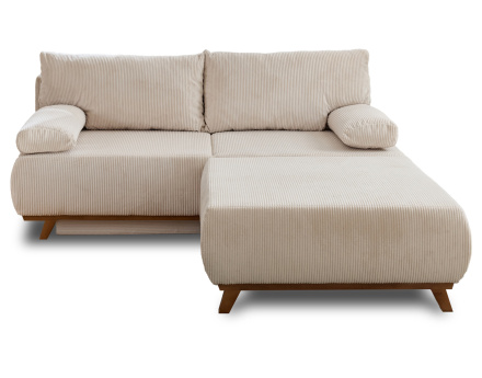 Canapé 3 places convertible avec coffre et grand pouf en velours côtelé Cristal
