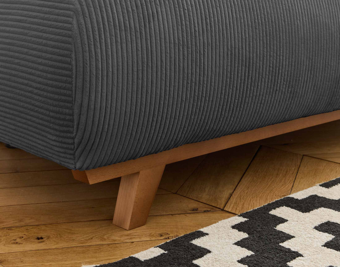 Canapé 3 places convertible avec coffre et grand pouf en velours côtelé Cristal