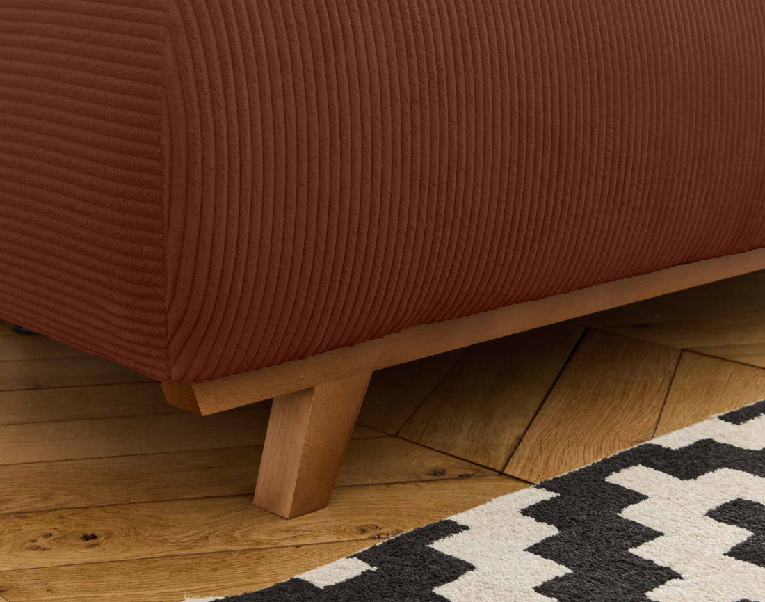 Canapé 3 places convertible avec coffre et pouf en velours côtelé Cristal