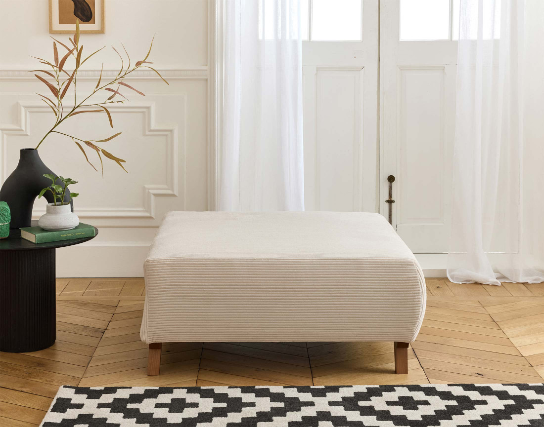 Fauteuil convertible avec coffre et grand pouf en velours côtelé Cristal