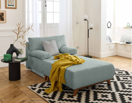 Fauteuil convertible avec coffre et grand pouf en velours côtelé Cristal