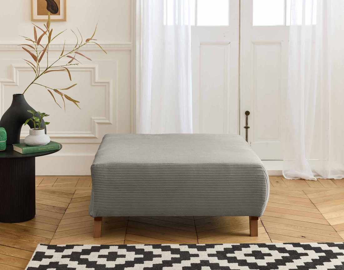 Fauteuil convertible avec coffre et grand pouf en velours côtelé Cristal