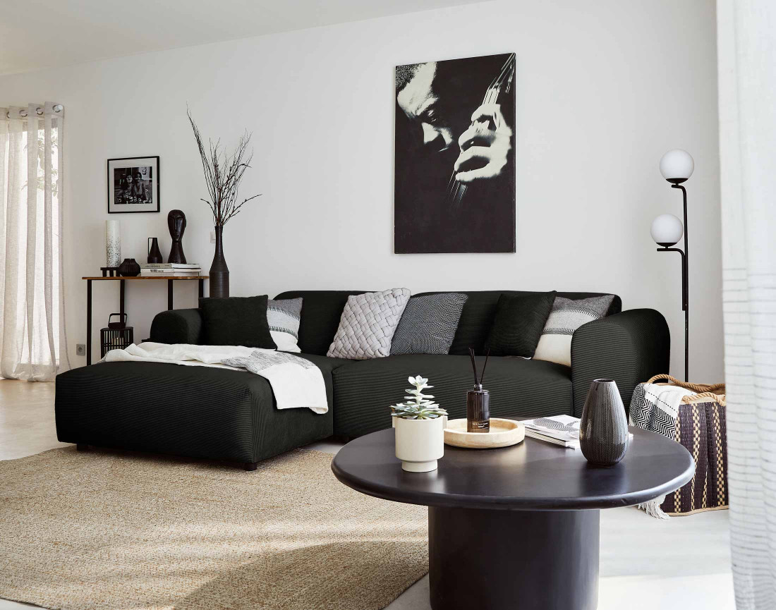 Canapé d'angle gauche 4 places en velours côtelé Aumance