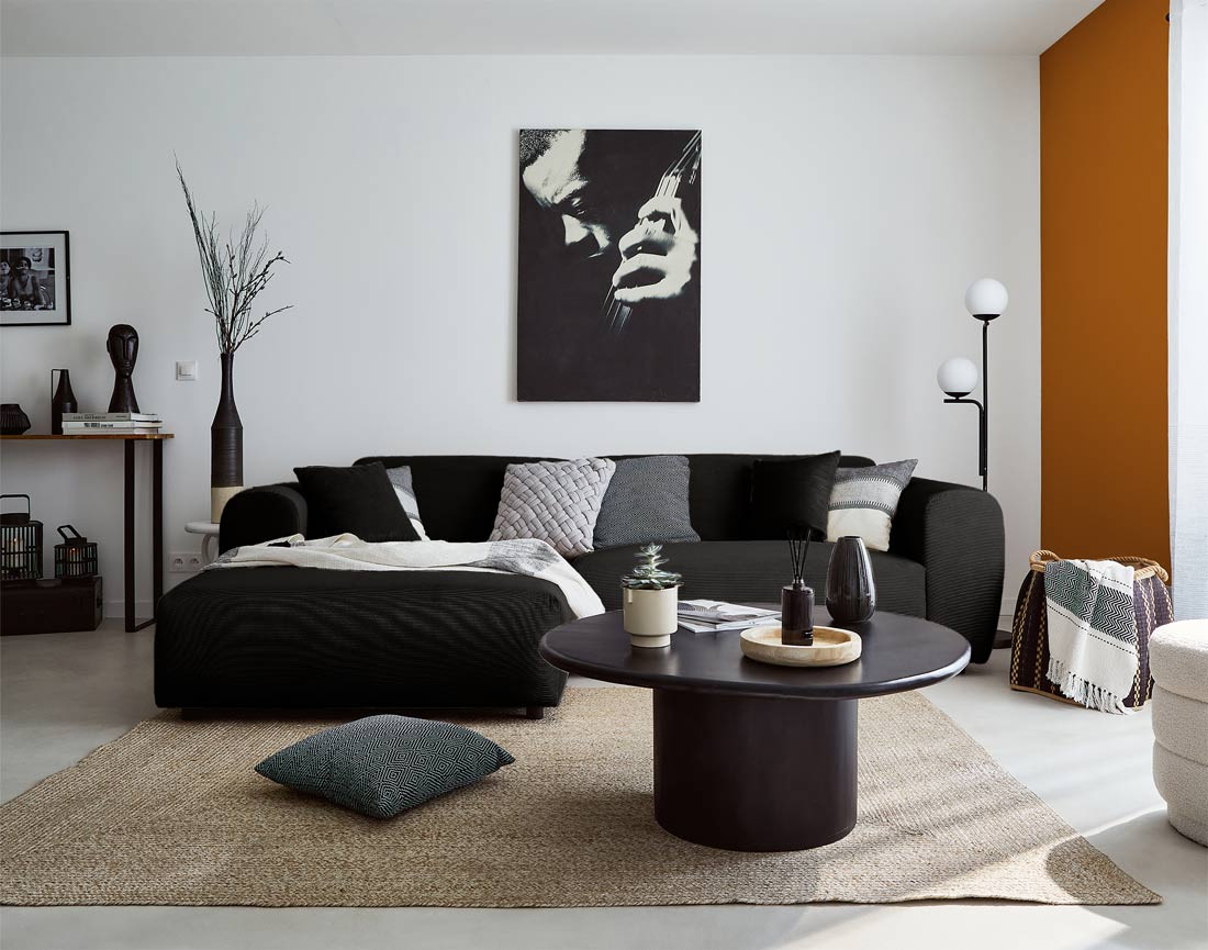 Canapé d'angle gauche 4 places en velours côtelé Aumance