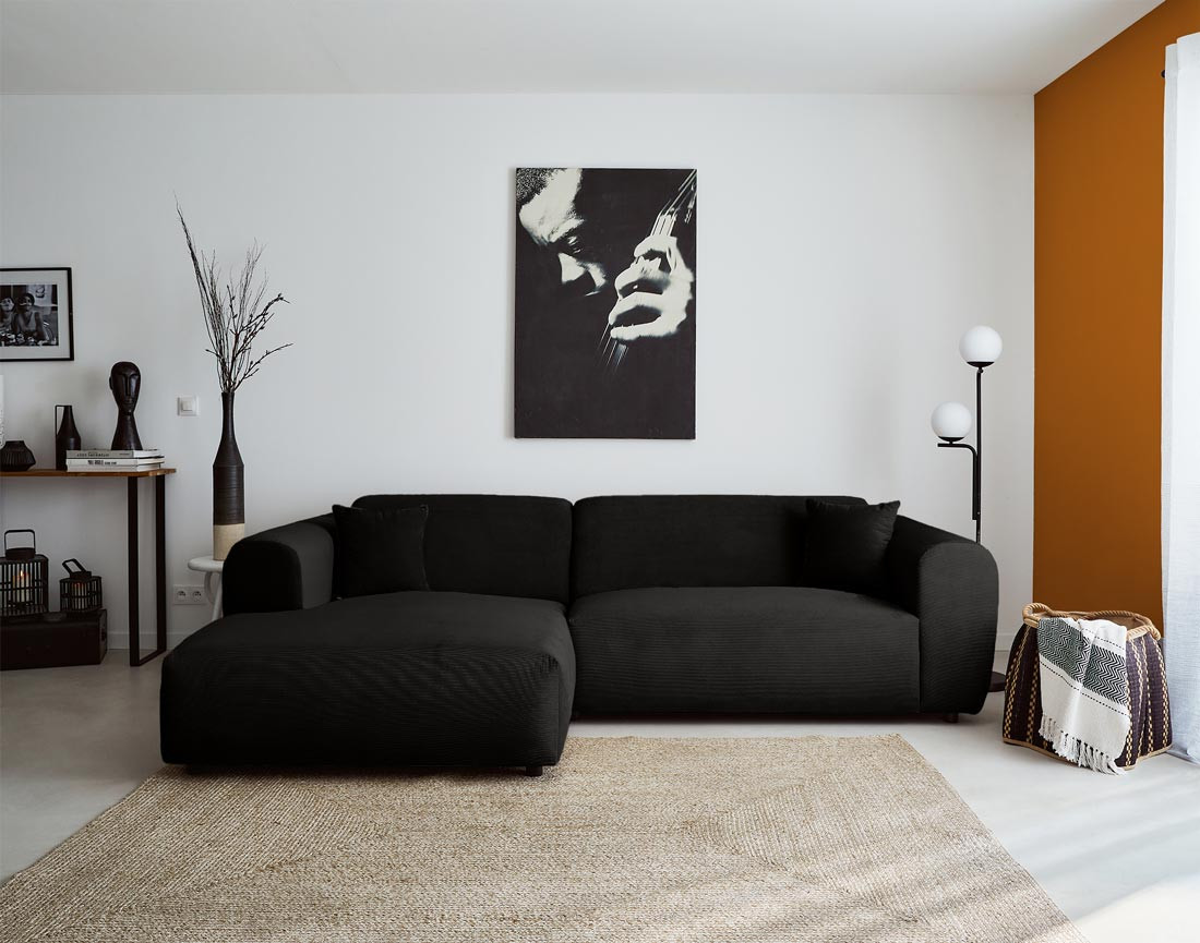 Canapé d'angle gauche 4 places en velours côtelé Aumance