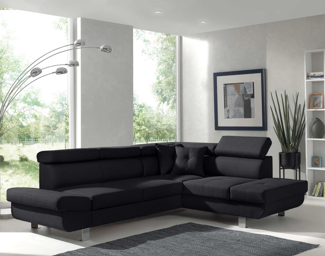 Lisbona – canapé d’angle droit convertible avec têtières relevables