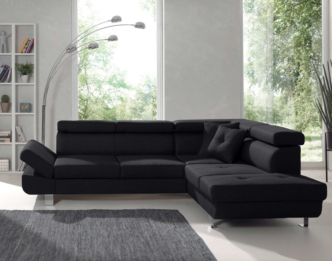 Lisbona – canapé d’angle droit convertible avec têtières relevables