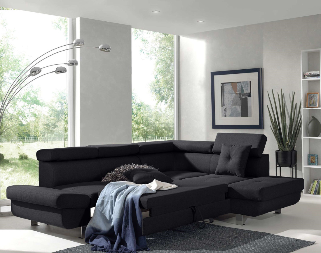 Lisbona – canapé d’angle droit convertible avec têtières relevables