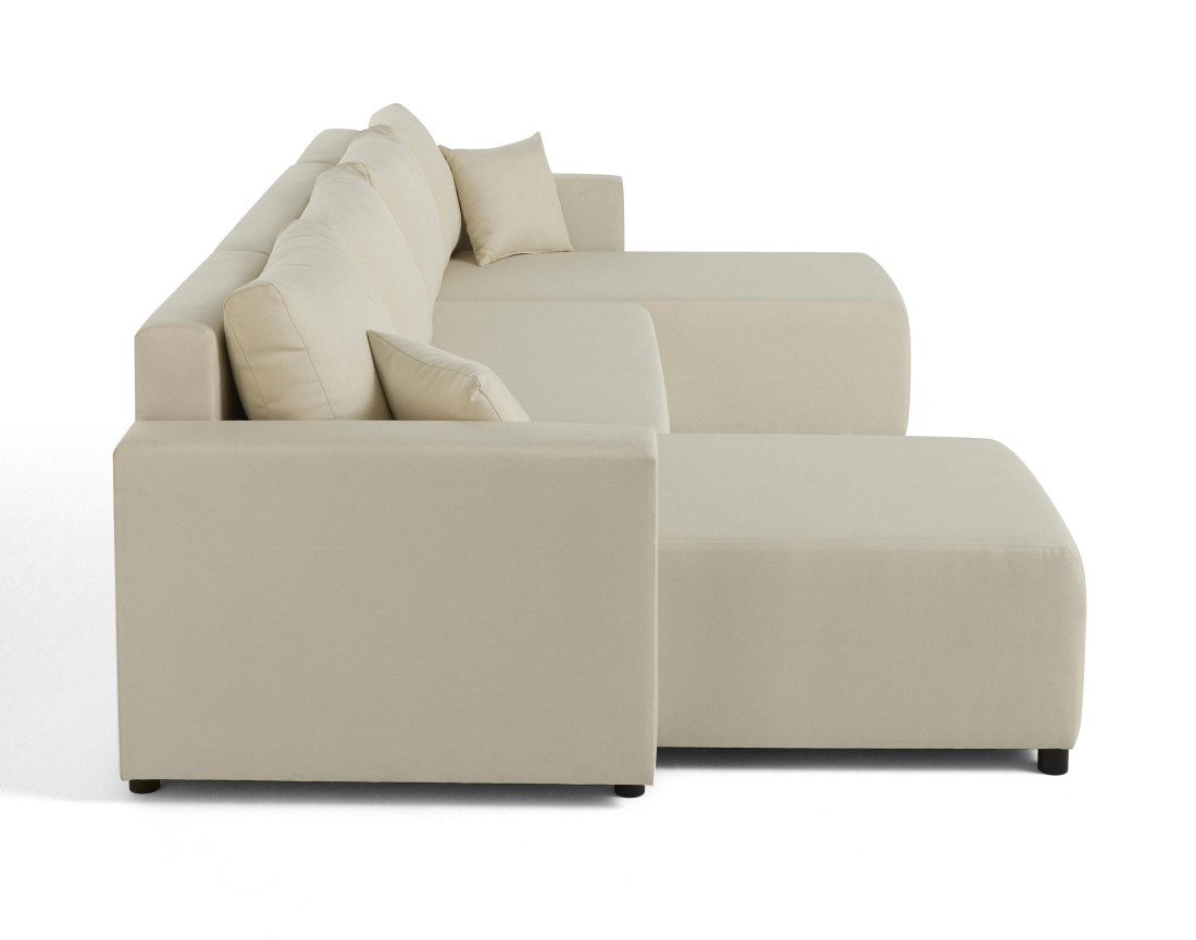Canapé panoramique 7 places convertible avec coffre en tissu Regala