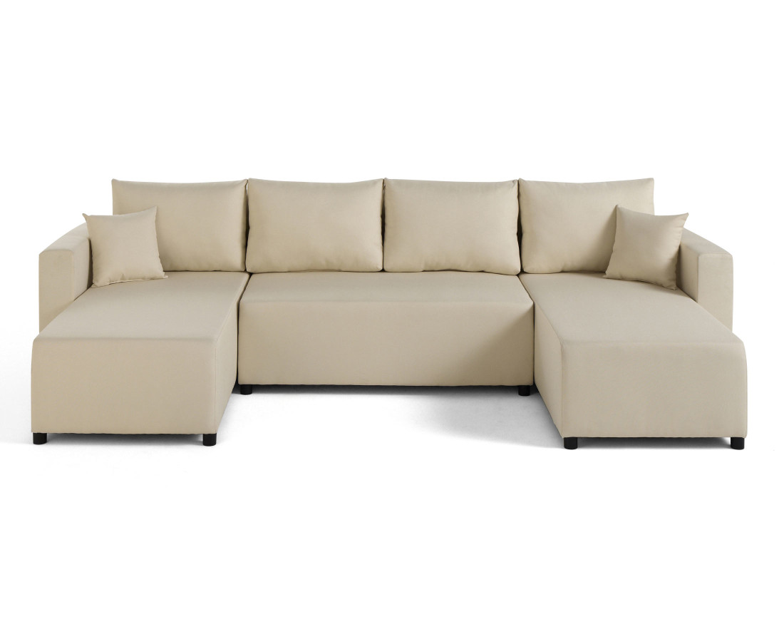 Canapé panoramique 7 places convertible avec coffre en tissu Regala