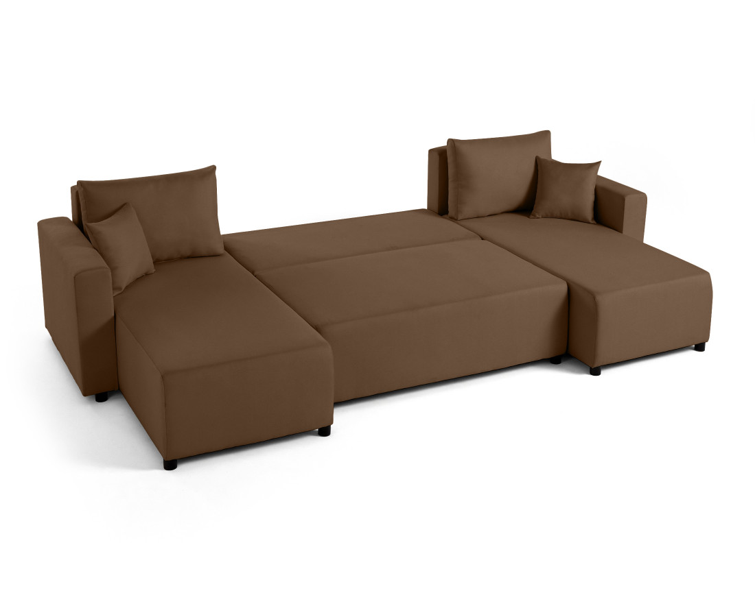 Canapé panoramique 7 places convertible avec coffre en tissu Regala