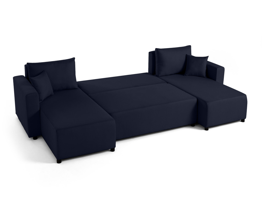 Canapé panoramique 7 places convertible avec coffre en tissu Regala