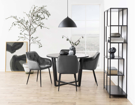 Table à manger ronde effet marbre noir 110 cm Aurora