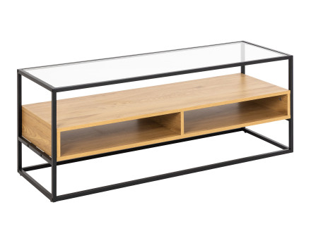 Meuble TV en bois, verre et métal noir 2 niches 120 cm Parker