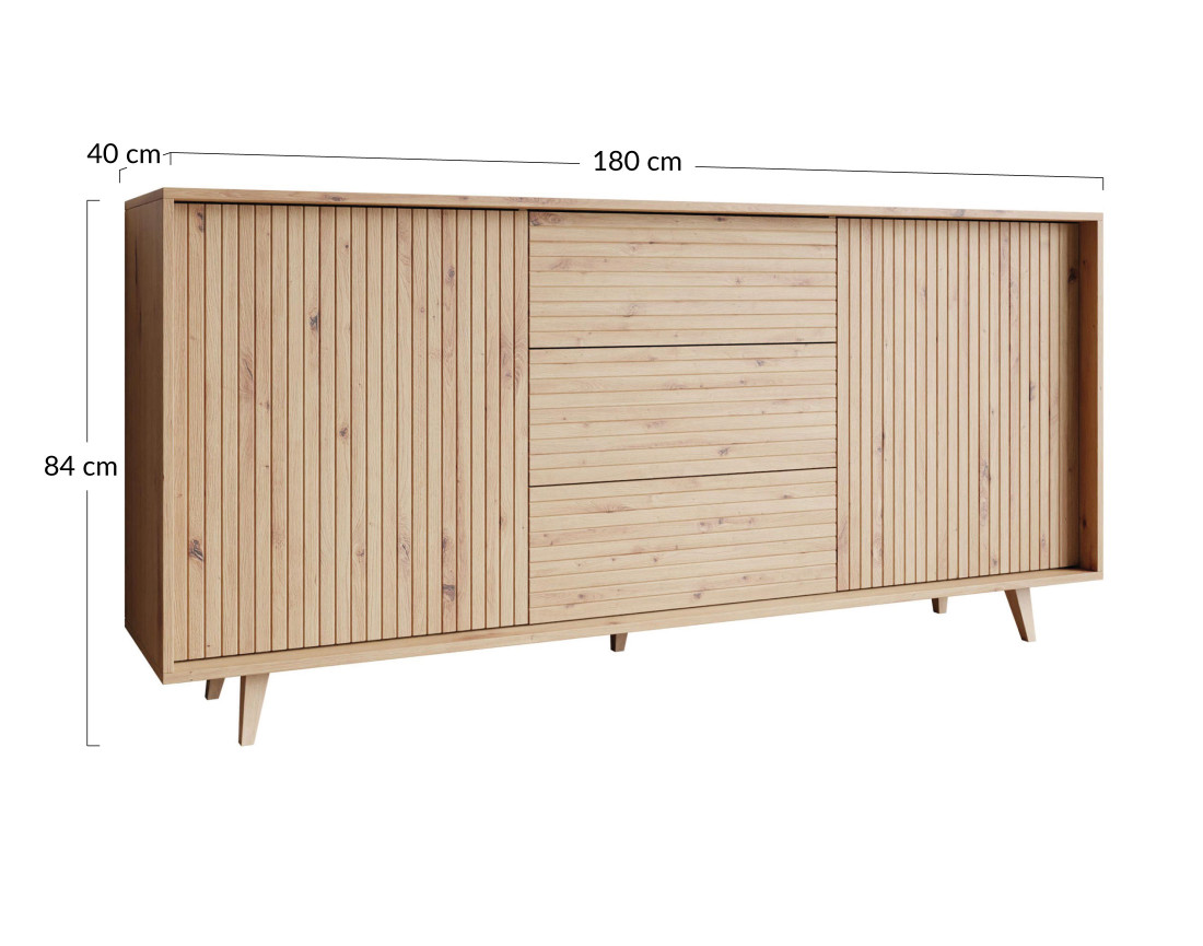 Buffet bois 3 tiroirs et 2 portes 180cm Diego