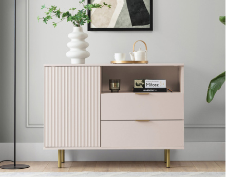 Buffet beige 2 tiroirs, 1 porte et 1 niche 107cm Monica