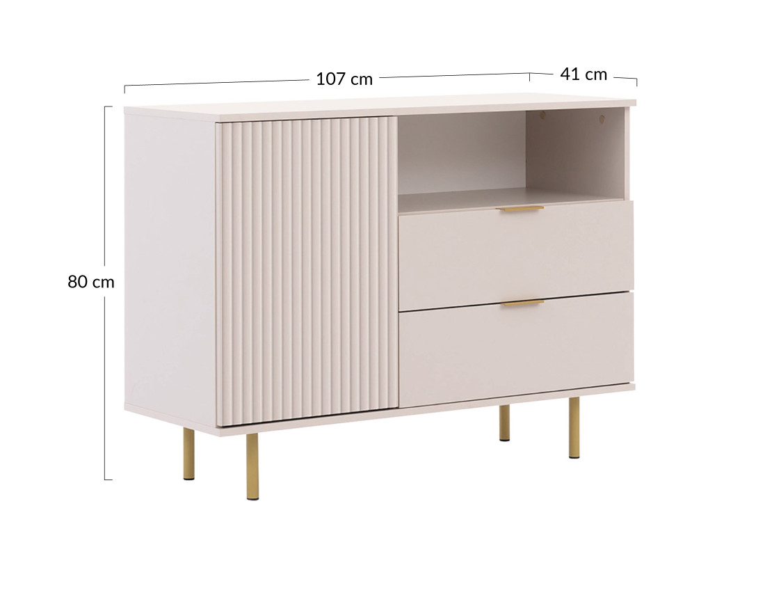Buffet beige 2 tiroirs, 1 porte et 1 niche 107cm Monica