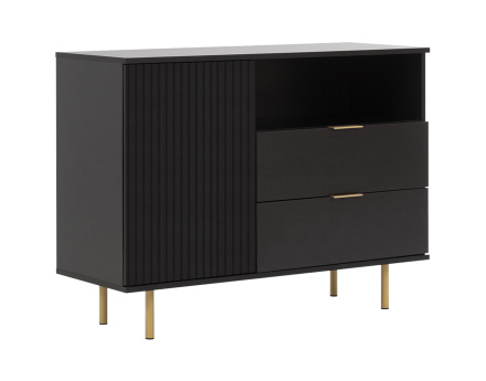 Buffet noir 2 tiroirs, 1 porte et 1 niche 107cm Monica