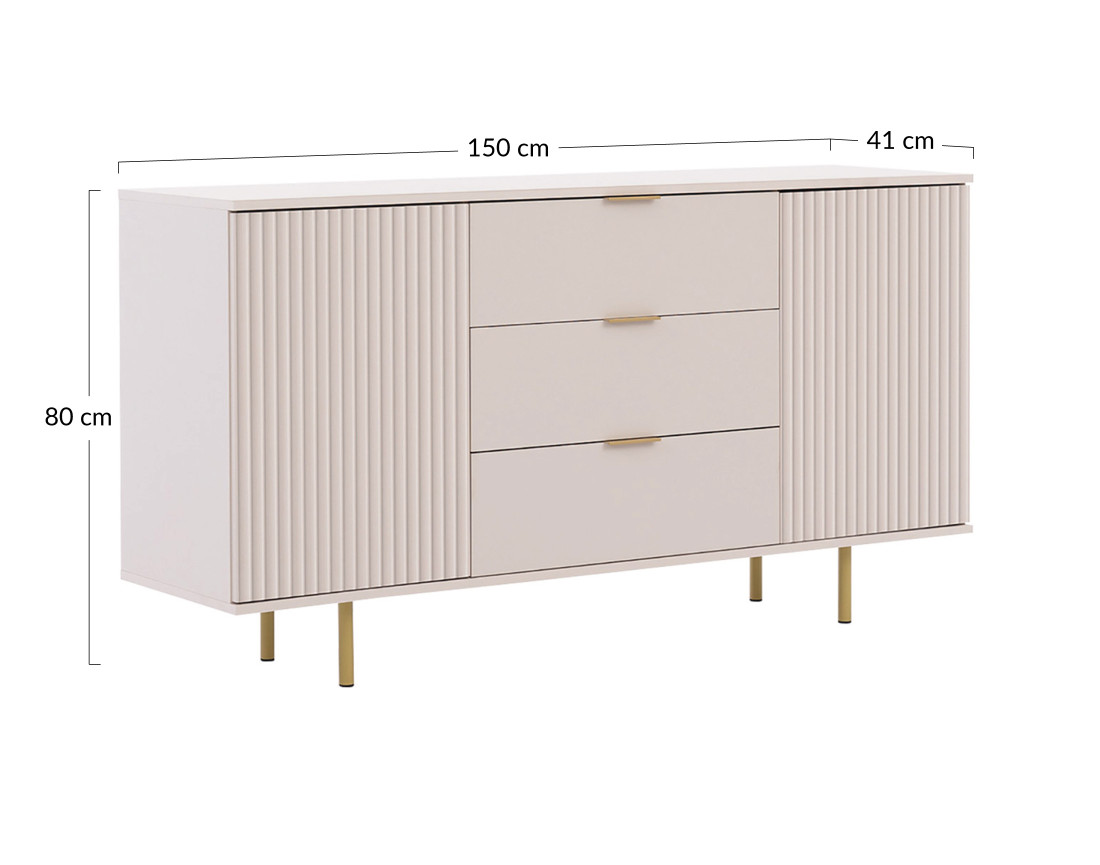 Buffet beige 3 tiroirs et 2 portes 150cm Monica