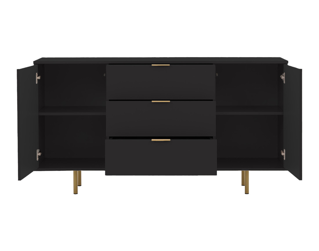 Buffet noir 3 tiroirs et 2 portes 150cm Monica