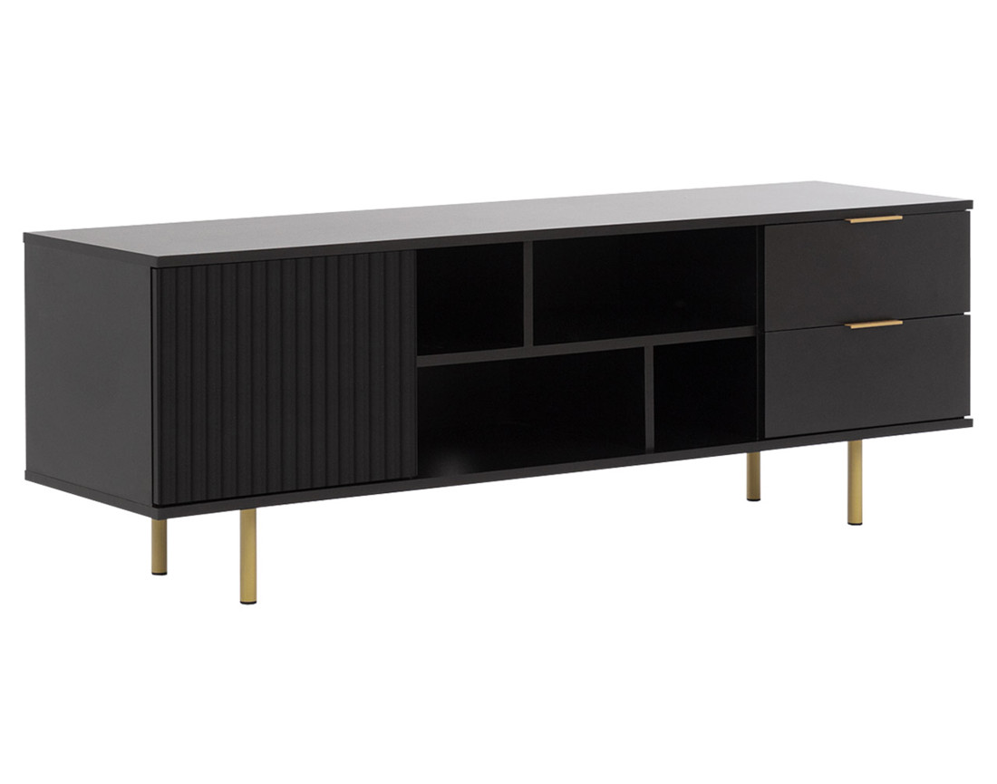 Meuble TV noir 4 niches et 2 portes 150cm Monica