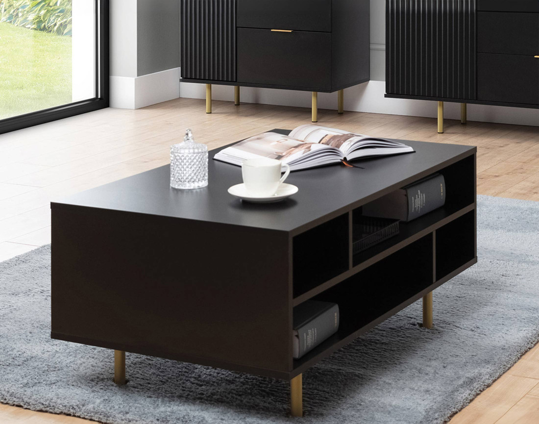 Table basse noir 5 niches 100cm Monica