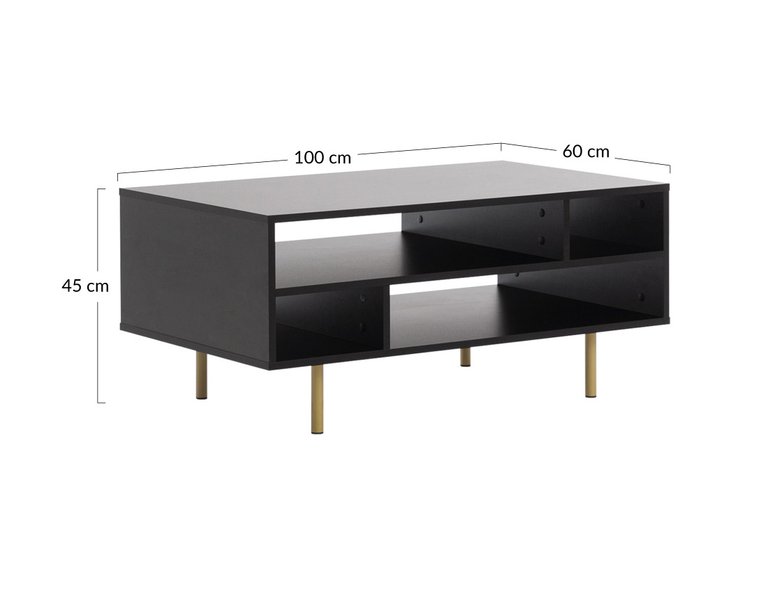 Table basse noir 5 niches 100cm Monica