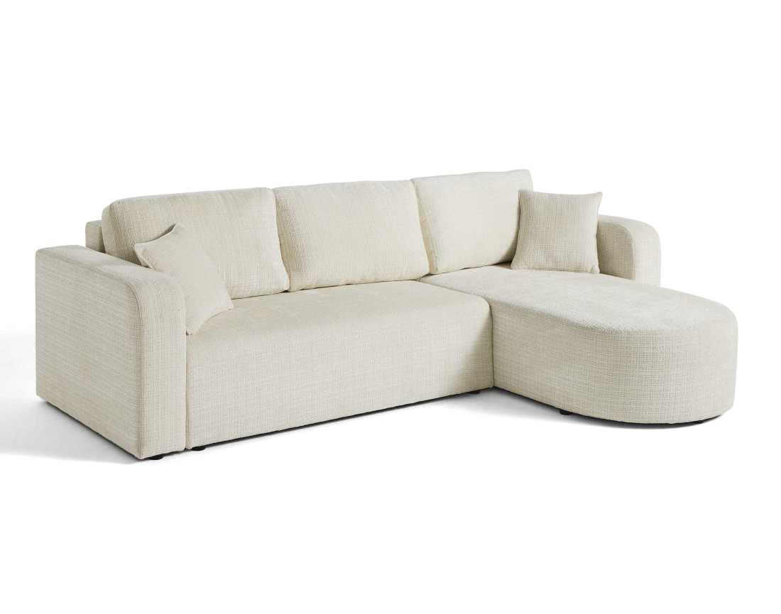 Canapé d'angle réversible 4 places convertible avec coffre en velours texturé Miro