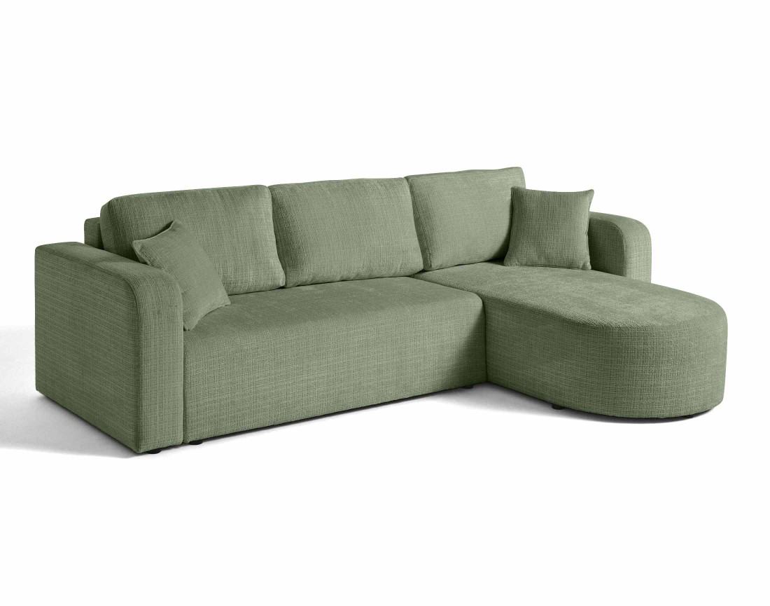 Canapé d'angle réversible 4 places convertible avec coffre en velours texturé Miro