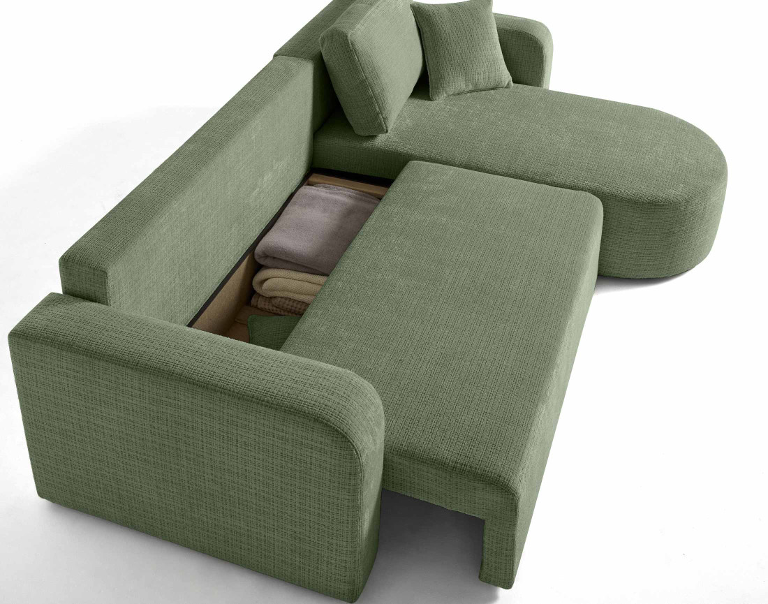 Canapé d'angle réversible 4 places convertible avec coffre en velours texturé Miro