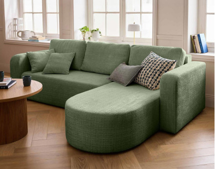 Canapé d'angle réversible 4 places convertible avec coffre en velours texturé Miro