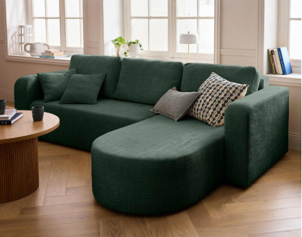 Canapé d'angle réversible 4 places convertible avec coffre en velours texturé Miro