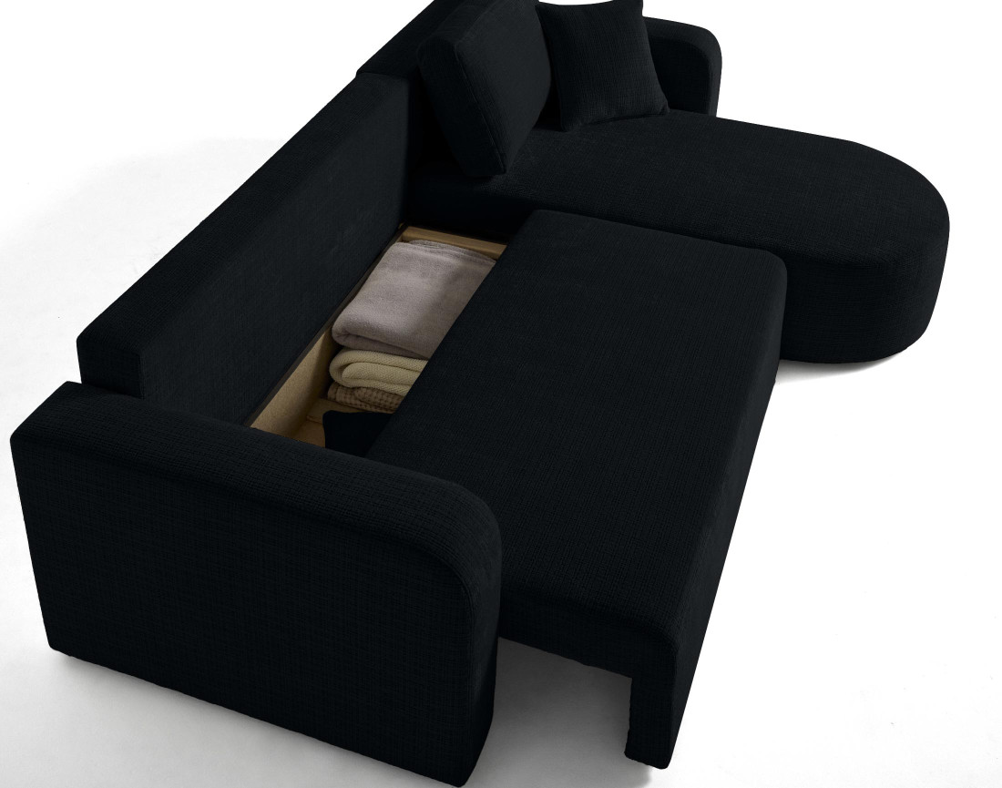 Canapé d'angle réversible 4 places convertible avec coffre en velours texturé Miro