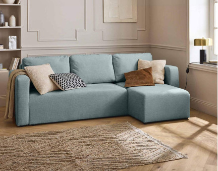 Canapé d'angle réversible 4 places convertible avec coffre en tissu texturé Canopy