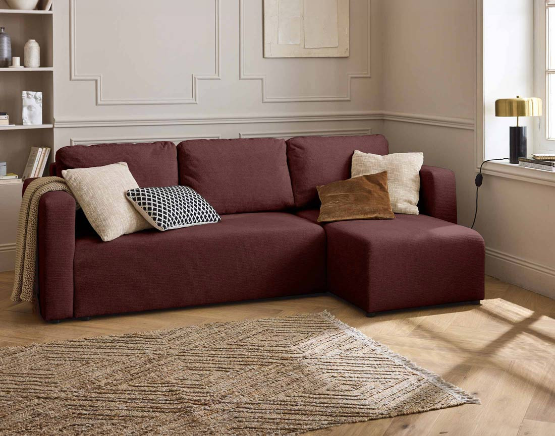 Canapé d'angle réversible 4 places convertible avec coffre en tissu texturé Canopy