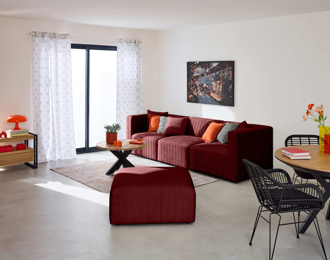 Pouf modulable en velours Nova