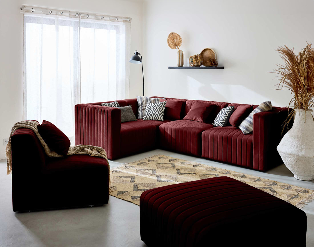 Pouf modulable en velours Nova