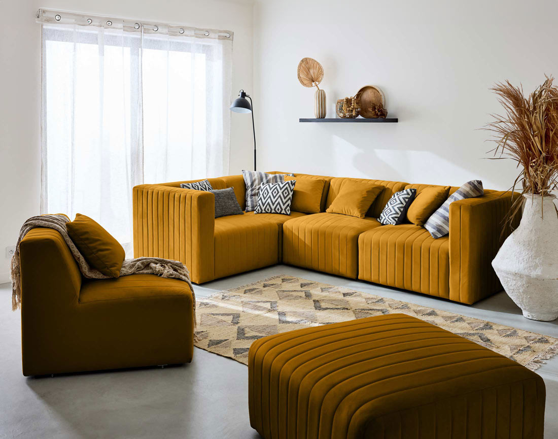 Pouf modulable en velours Nova