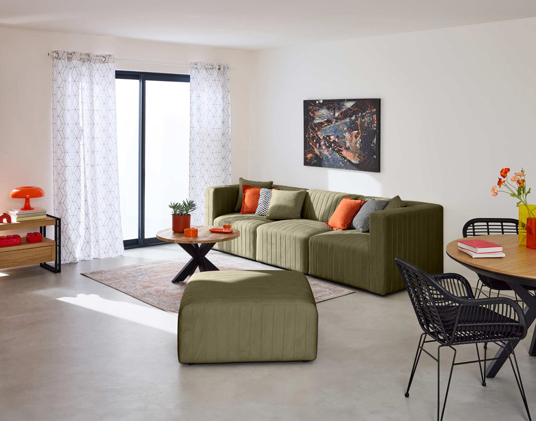 Pouf modulable en velours Nova