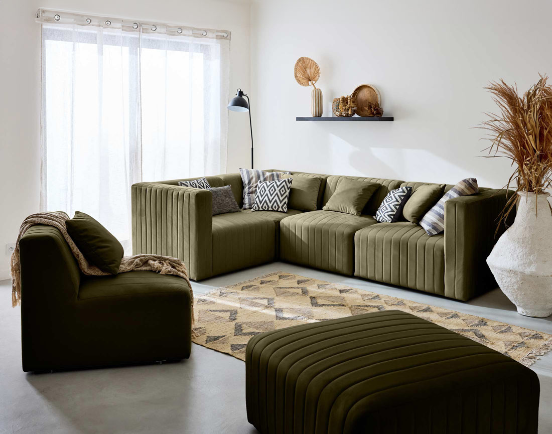 Pouf modulable en velours Nova