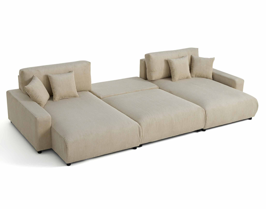 Canapé panoramique en U 7 places convertible avec coffre en velours côtelé Pivoine