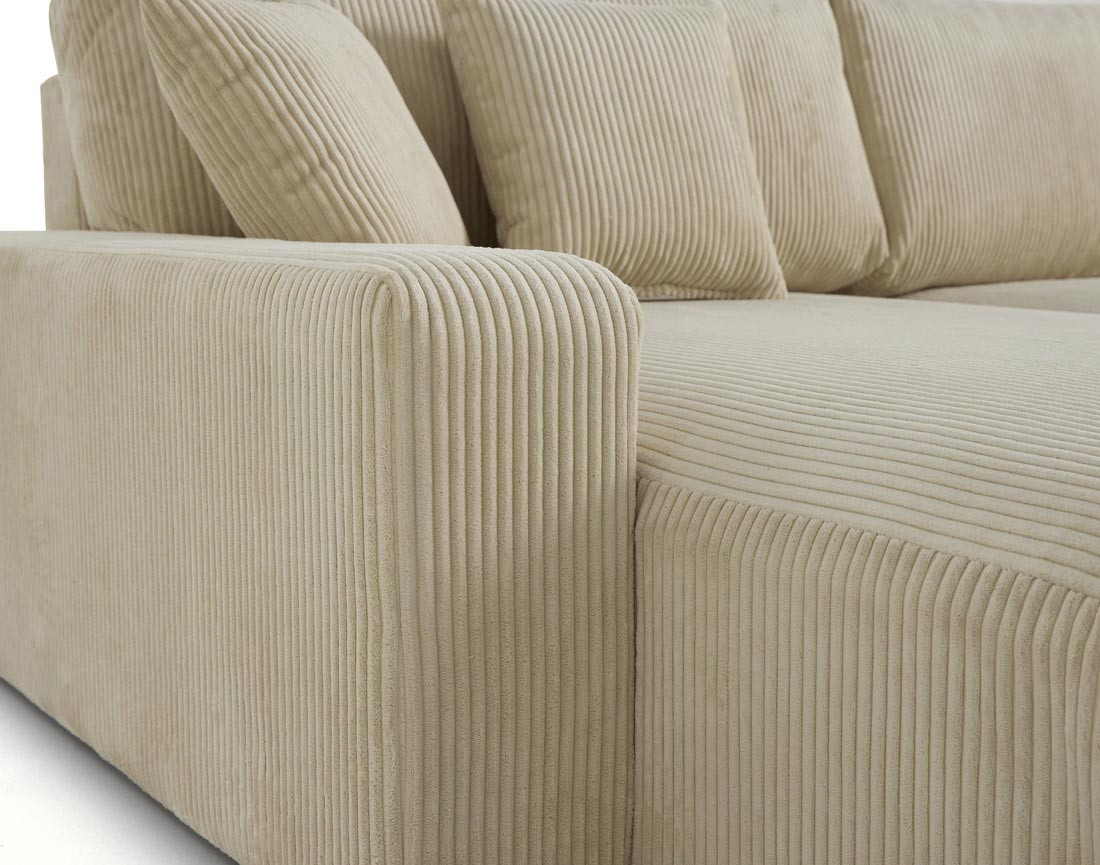 Canapé panoramique en U 7 places convertible avec coffre en velours côtelé Pivoine