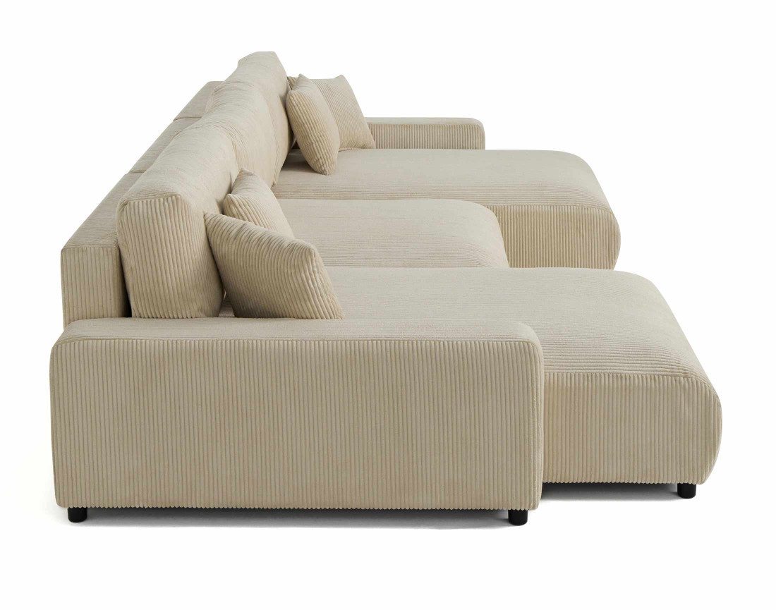 Canapé panoramique en U 7 places convertible avec coffre en velours côtelé Pivoine