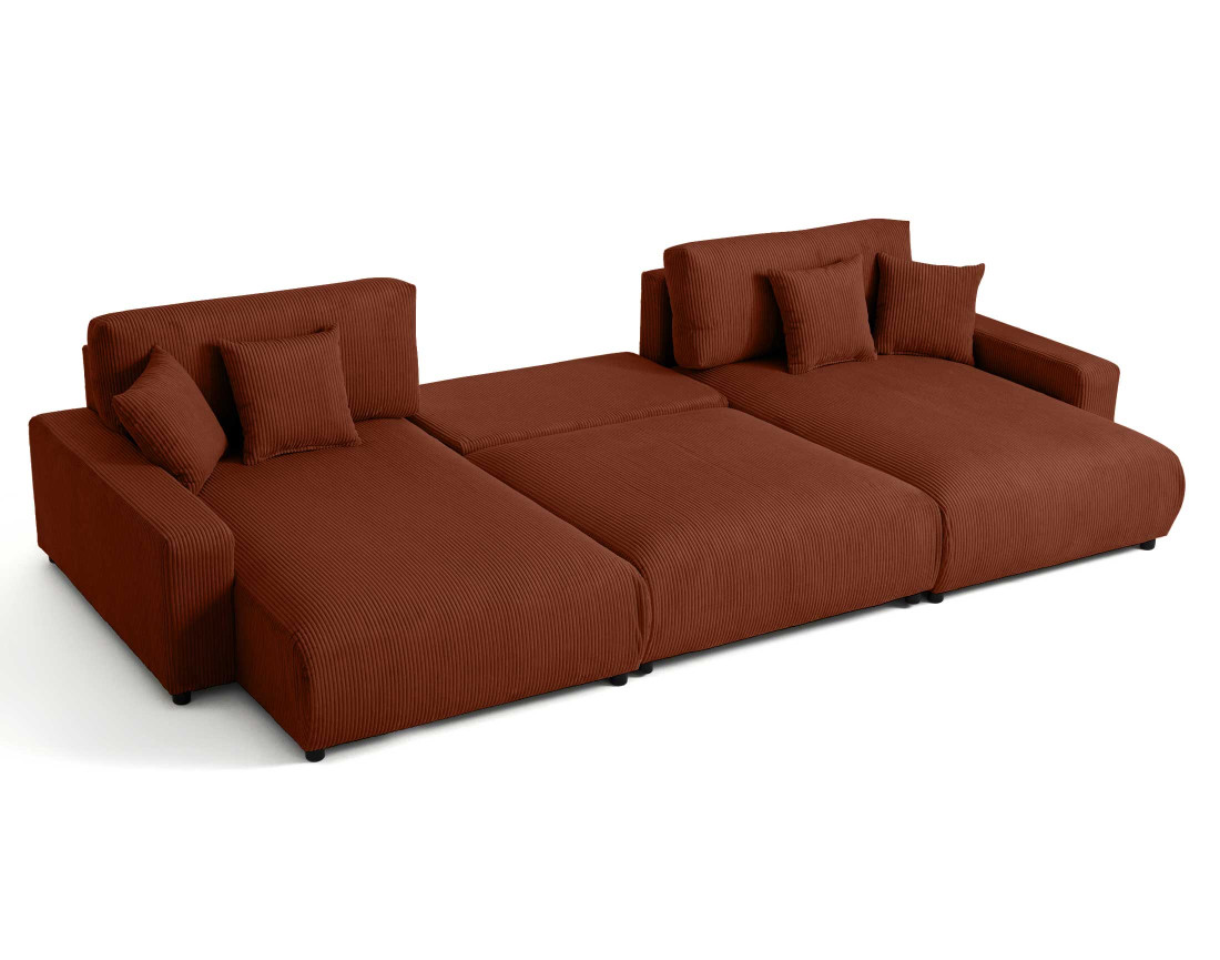 Canapé panoramique en U 7 places convertible avec coffre en velours côtelé Pivoine