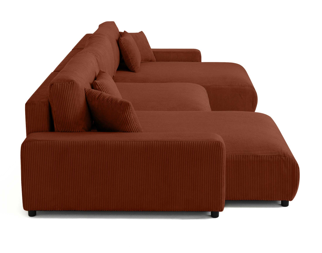 Canapé panoramique en U 7 places convertible avec coffre en velours côtelé Pivoine