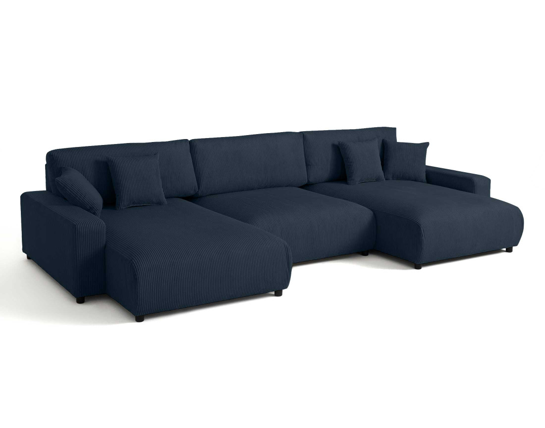 Canapé panoramique en U 7 places convertible avec coffre en velours côtelé Pivoine