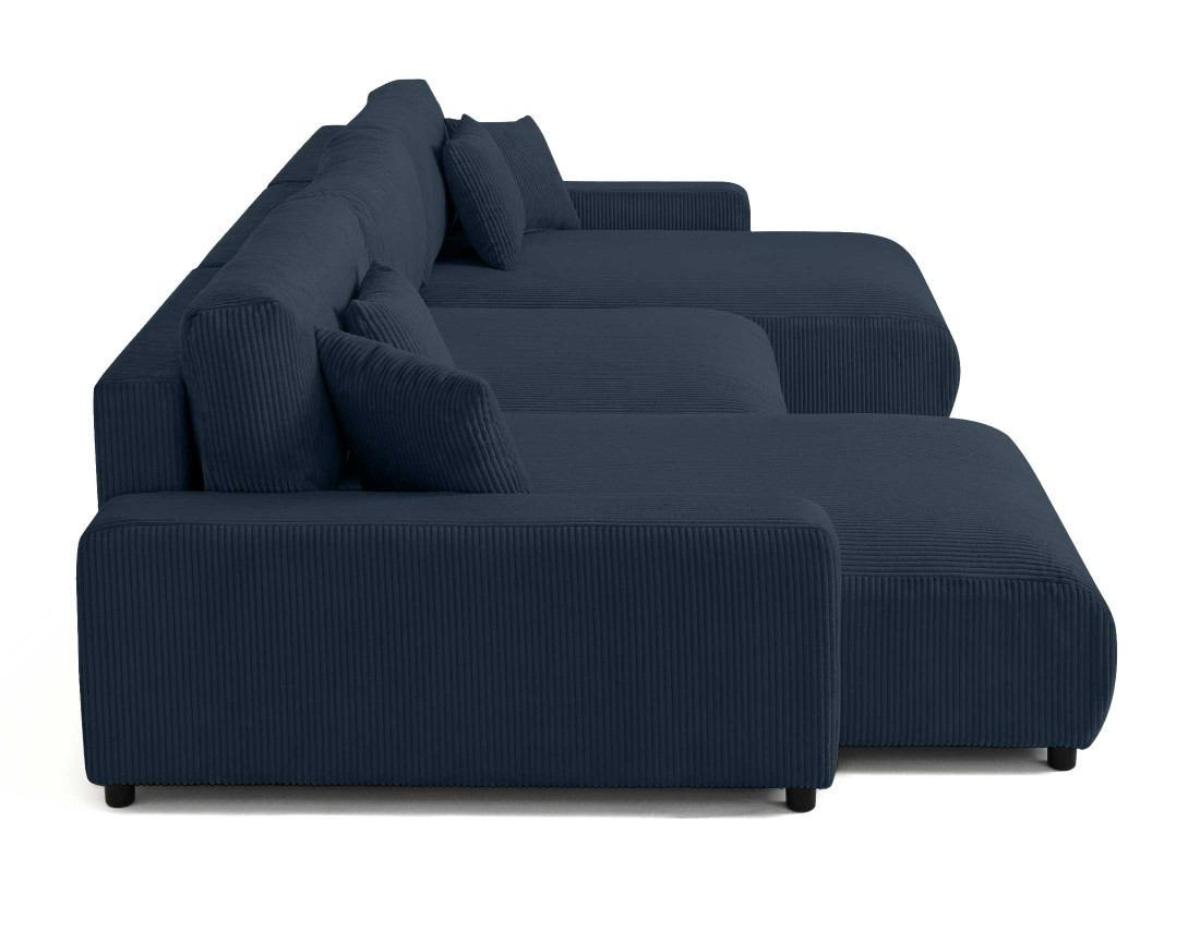 Canapé panoramique en U 7 places convertible avec coffre en velours côtelé Pivoine